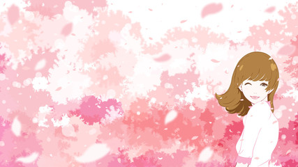 茶髪の女性と桜 / ウインク