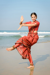 Beautiful indian woman dancer in traditional clothing