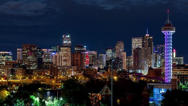 Downtown Denver Time Lapse at Night