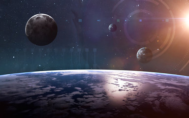 Planets over the nebulae in space. This image elements furnished by NASA