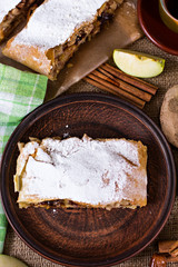 Apple strudel or apple pie  with dates and cinnamon