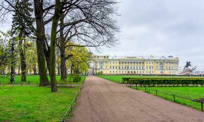 Senate Square in St. Petersburg and the monument to Peter the Great made by E. Falcone in 1770