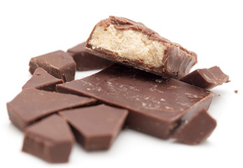 slice of chocolate on a white background