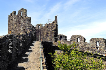 The historical medieval town wall surrounding Conwy town