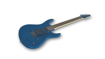 Fototapeta na wymiar Blue electric guitar, music instrument isolated on white background