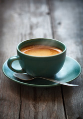 Espresso coffee in a green cup,selective focus