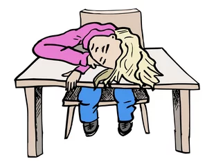 Foto auf Acrylglas Meisje valt in slaap op kantoor © emieldelange