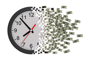 Time Is Money. Clock Falling Apart To Dollars.