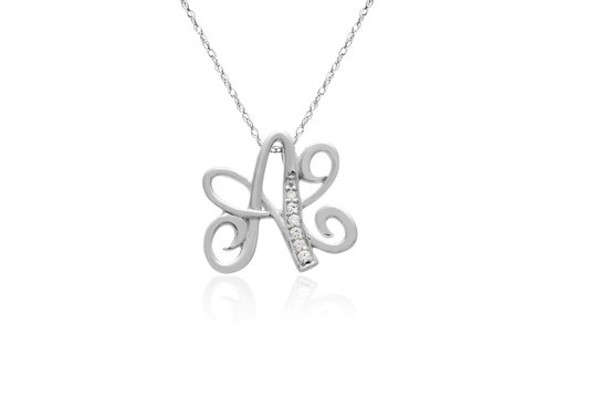 Decorative Initial "A" Necklace with Flawless Diamonds in Silver
