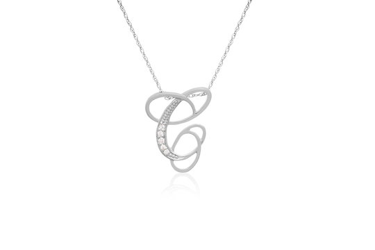 Decorative Initial "C" Necklace with Flawless Diamonds in Silver
