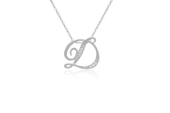 Decorative Initial "D" Necklace with Flawless Diamonds in Silver