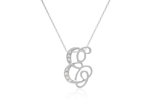 Decorative Initial "E" Necklace with Flawless Diamonds in Silver