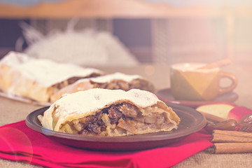 Apple strudel or apple pie  with dates and cinnamon