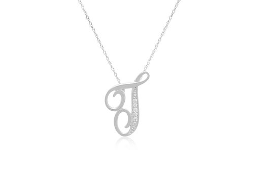 Decorative Initial "T" Necklace with Flawless Diamonds in Silver 