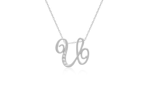 Decorative Initial "U" Necklace with Flawless Diamonds in Silver 
