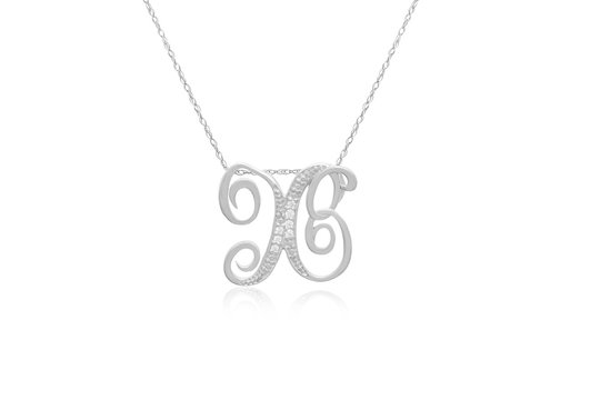 Decorative Initial "X" Necklace with Flawless Diamonds in Silver 