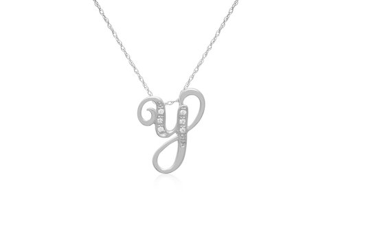 Decorative Initial "Y" Necklace with Flawless Diamonds in Silver 