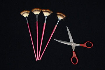 Round art paintbrushes and  scissors