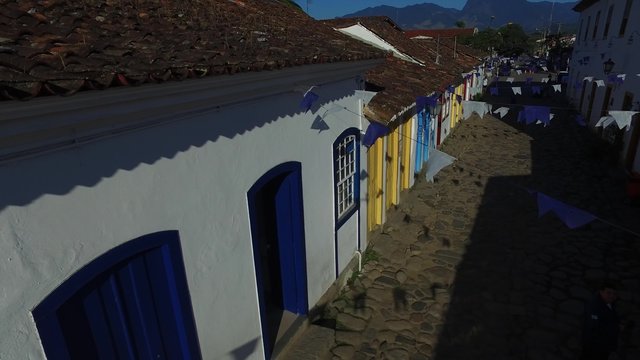 Aerial view antique architecture and street in the city of Paraty - Rio de Janeiro - Brazil