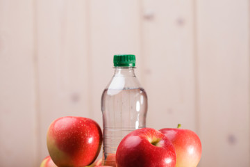 Fitness concept of water and apples
