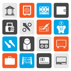 Flat Bank, business and finance icons - vector icon set