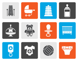 Flat Child, Baby and Baby Online Shop Icons - Vector Icon Set