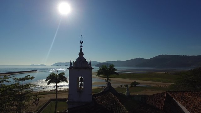 Aerial view church of the beautiful portuguese colonial typical town of parati in rio de janeiro state brazil