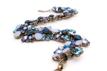 Beautiful Blue Crystal Necklace Isolated on a White Background