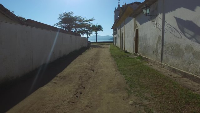 Aerial view church of the beautiful portuguese colonial typical town of parati in rio de janeiro state brazil