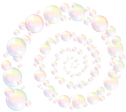 Soap bubbles spiral - isolated vector illustration on white background.