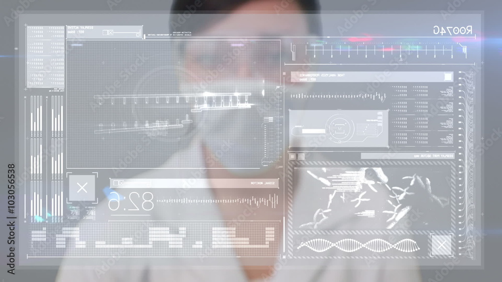 Aufkleber Animation of scientist using a tech interface