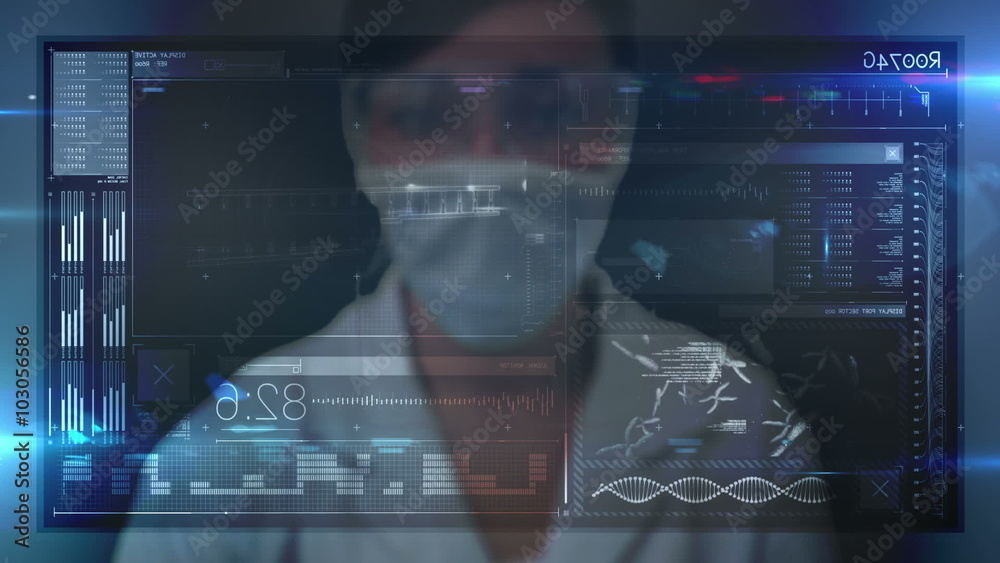 Aufkleber Animation of scientist using a tech interface