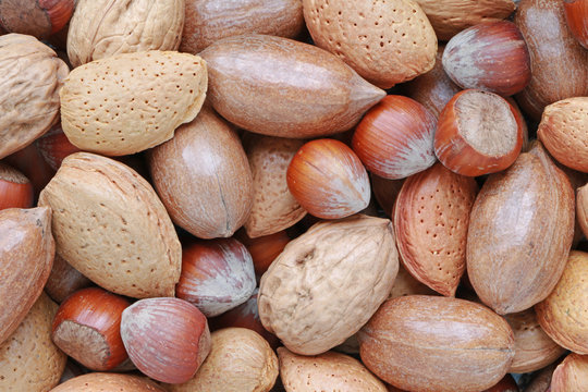 Fruits secs amande noisette noix ... arri&egrave;re-plan 