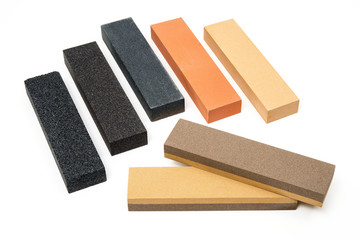 Sharpening stones set of 7 on white background