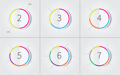 infogrpahics circles set with color border / vector infographics circles with many options, 2,3,4,5,6,7