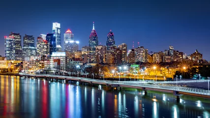 Fototapete Rund Skyline von Philadelphia bei Nacht © mandritoiu