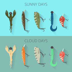 banners with tip choice bait for fishing with respect to the weather. sunny and cloudy day