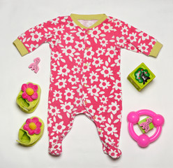 set of colorful baby clothes