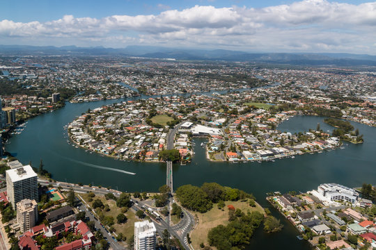 Aerial View Of Suburb At Gold Coast, Queensland, Australia