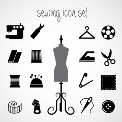 Sewing icon set with mannequin