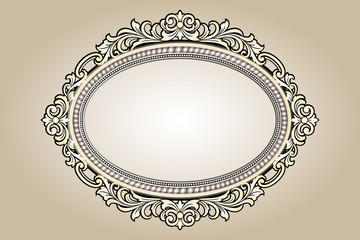 Vector vintage border frame engraving with retro ornament pattern in antique rococo style decorative design