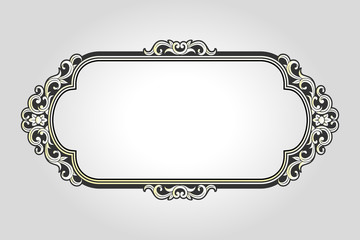 Vector vintage border frame logo engraving with retro ornament pattern in antique rococo style decorative design
