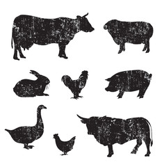 Silhouettes of hand drawn Farm animal
