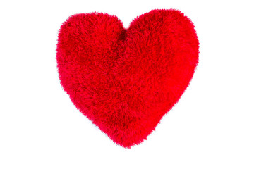Plush red heart over a red fabric heart on isolated
