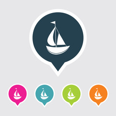 Very Useful Editable Sail Boat Icon on Different Colored Pointer Shape. Eps-10.