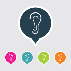 Very Useful Editable Human Ear Icon on Different Colored Pointer Shape. Eps-10.