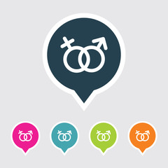 Very Useful Editable Sex Sign Icon on Different Colored Pointer Shape. Eps-10.