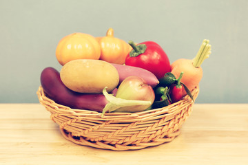 Group of mix plastic vegetable in basket