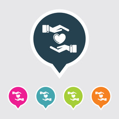 Very Useful Editable Heart Care Icon on Different Colored Pointer Shape. Eps-10.