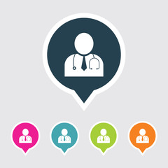 Very Useful Editable Doctor Icon on Different Colored Pointer Shape. Eps-10.